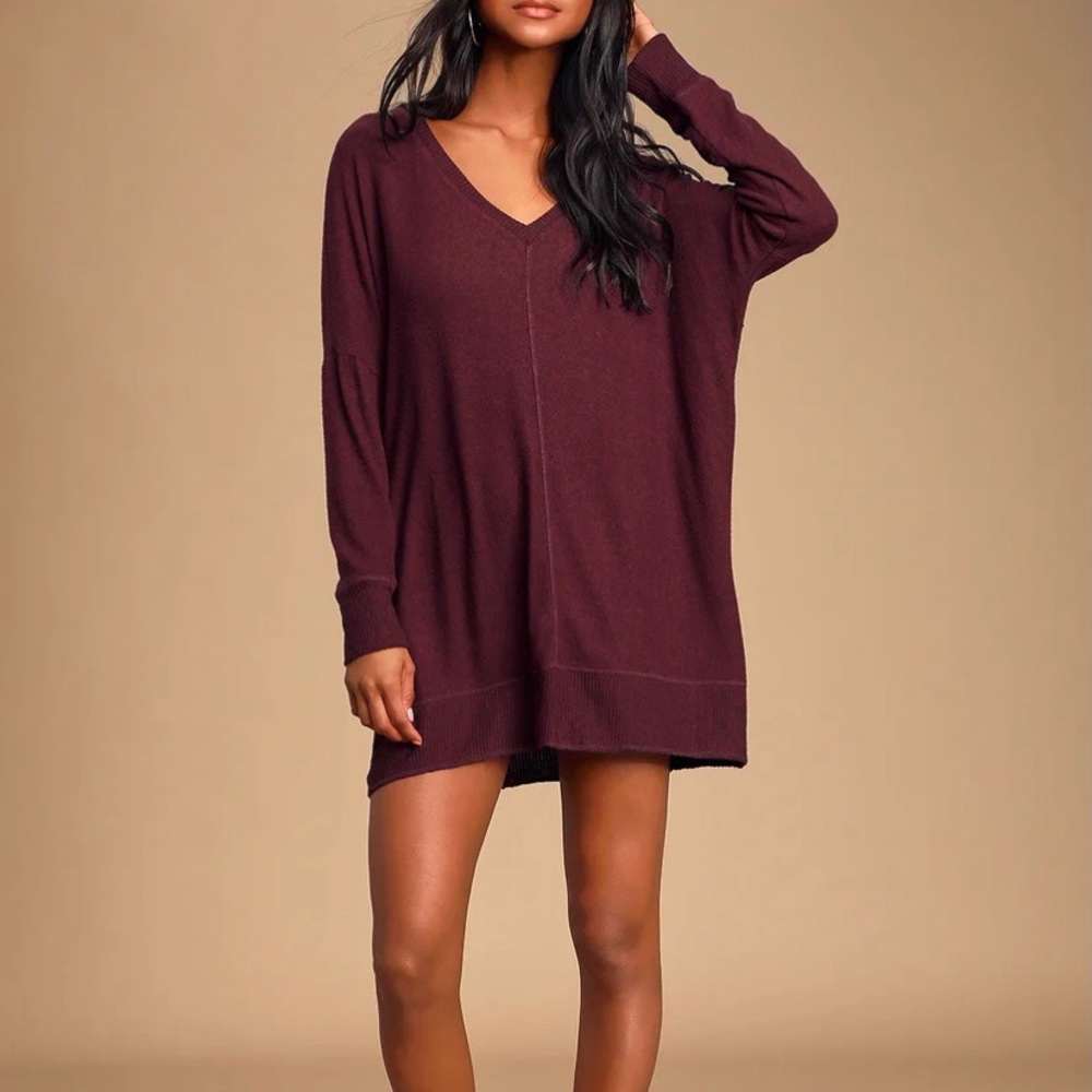 Lulus Estes Park Plum Long Sleeve Sweater Dress